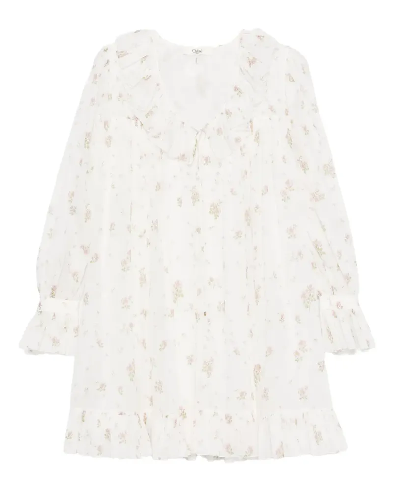 Chloé Minikleid mit Blumen-Print - Weiß Weiß