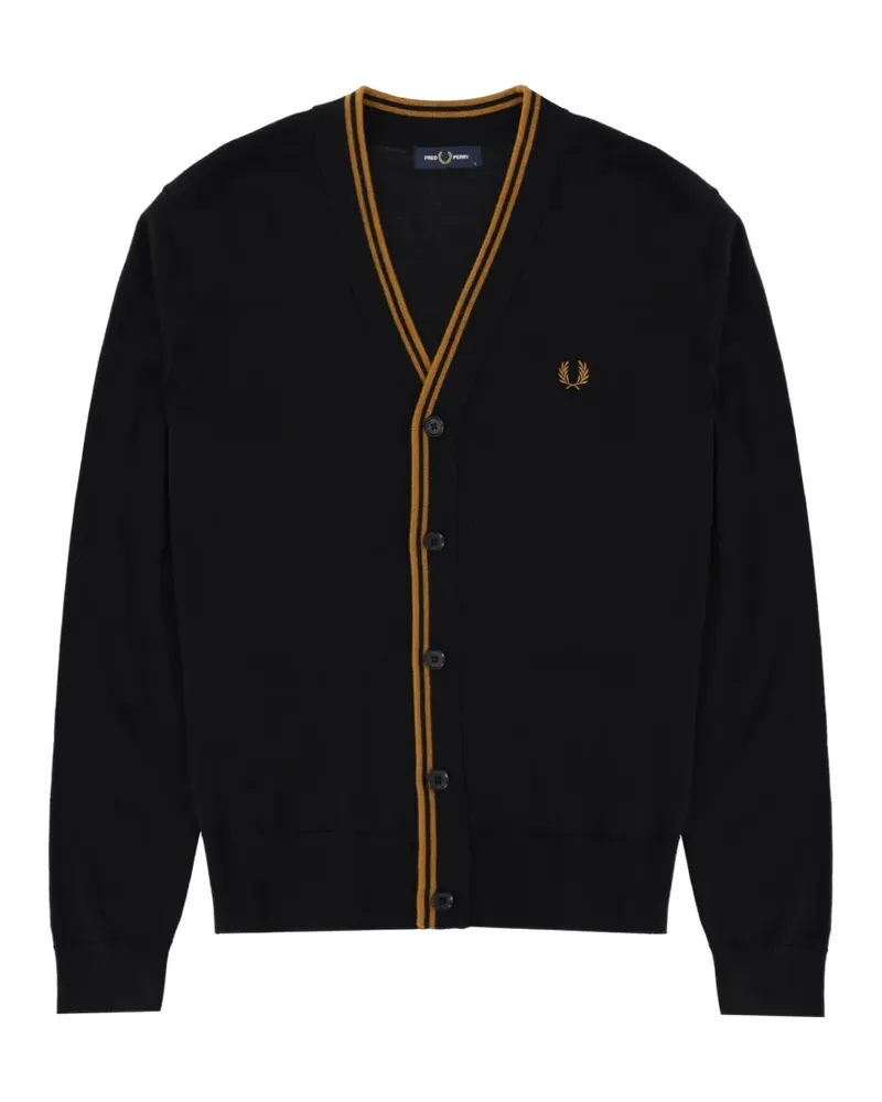 Fred Perry tipping-detail embroidered-logo cardigan - Schwarz Schwarz