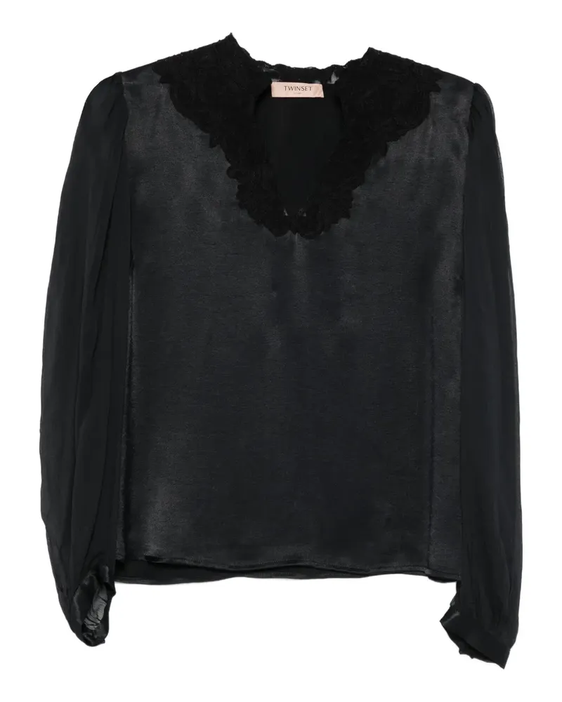 Twin-Set Bluse mit Spitzendetail - Schwarz Schwarz