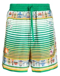 Casablanca Paris Seidenshorts mit City Scape-Print Grün