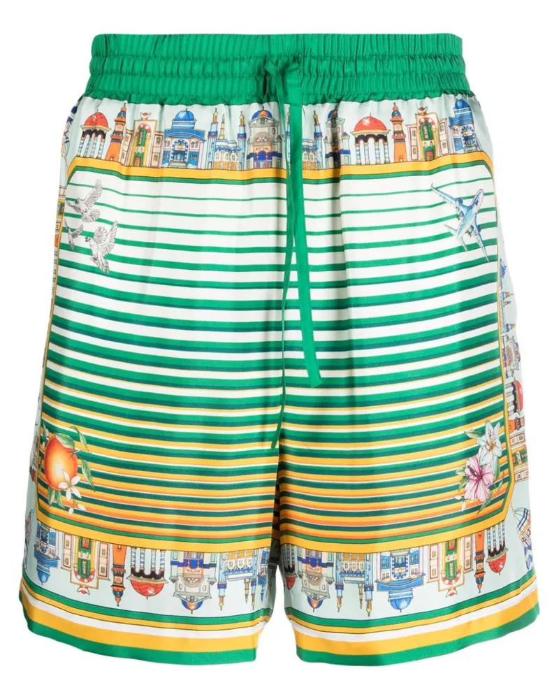 Casablanca Paris Seidenshorts mit City Scape-Print - Grün Grün