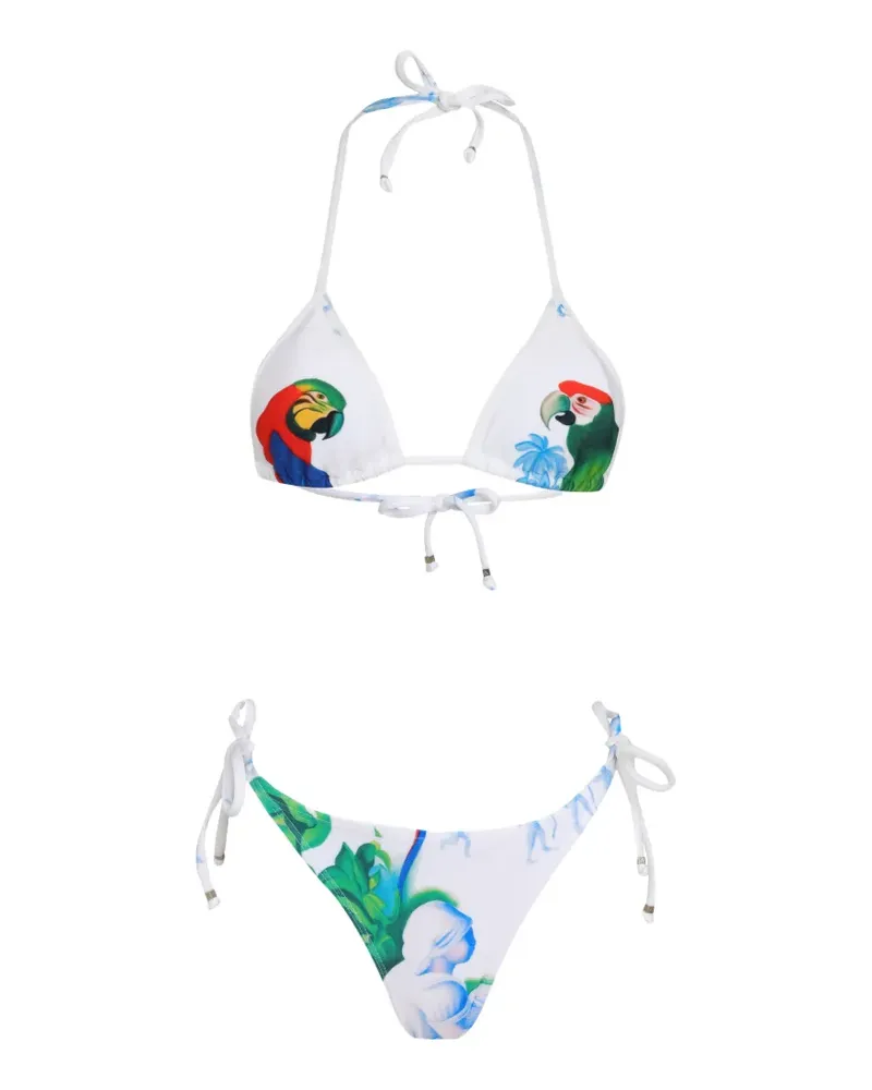 Amir Slama Bikini mit Schleifen-Print - Weiß Weiß