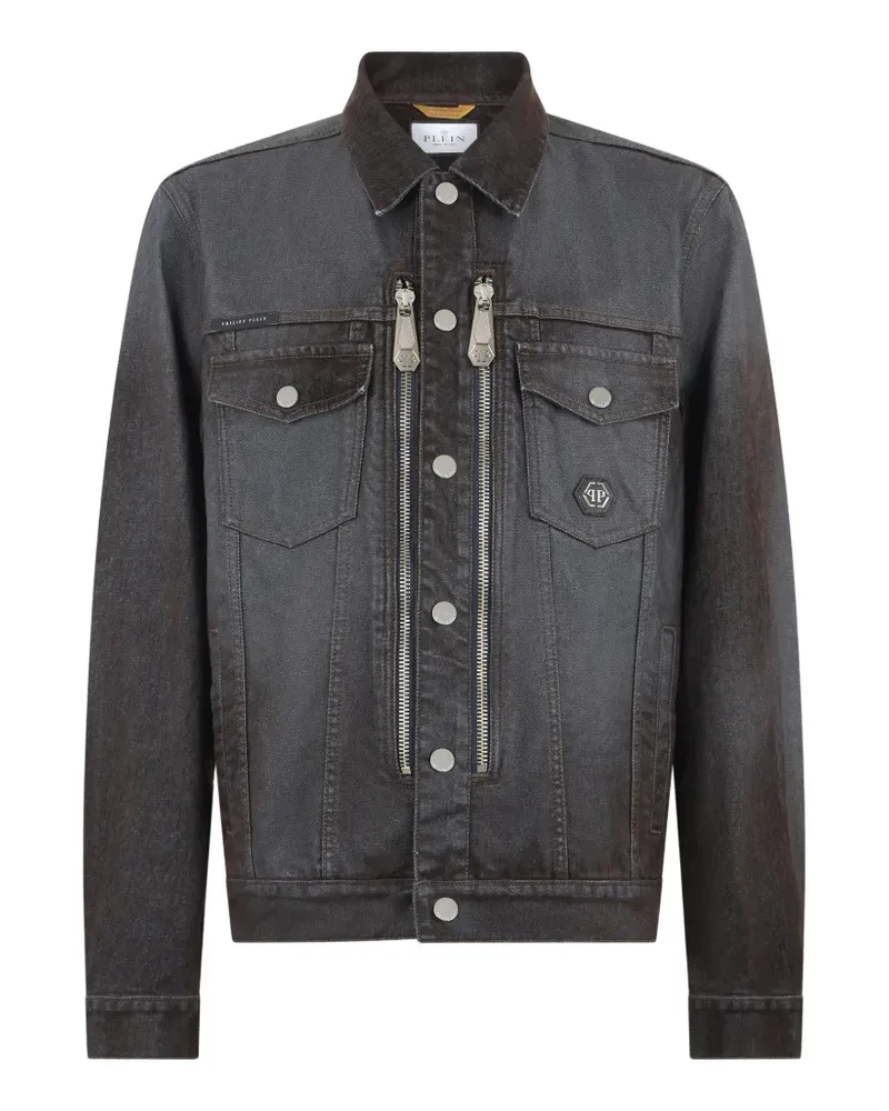 Philipp Plein Jeansjacke mit Reißverschlussdetail - Grau Grau