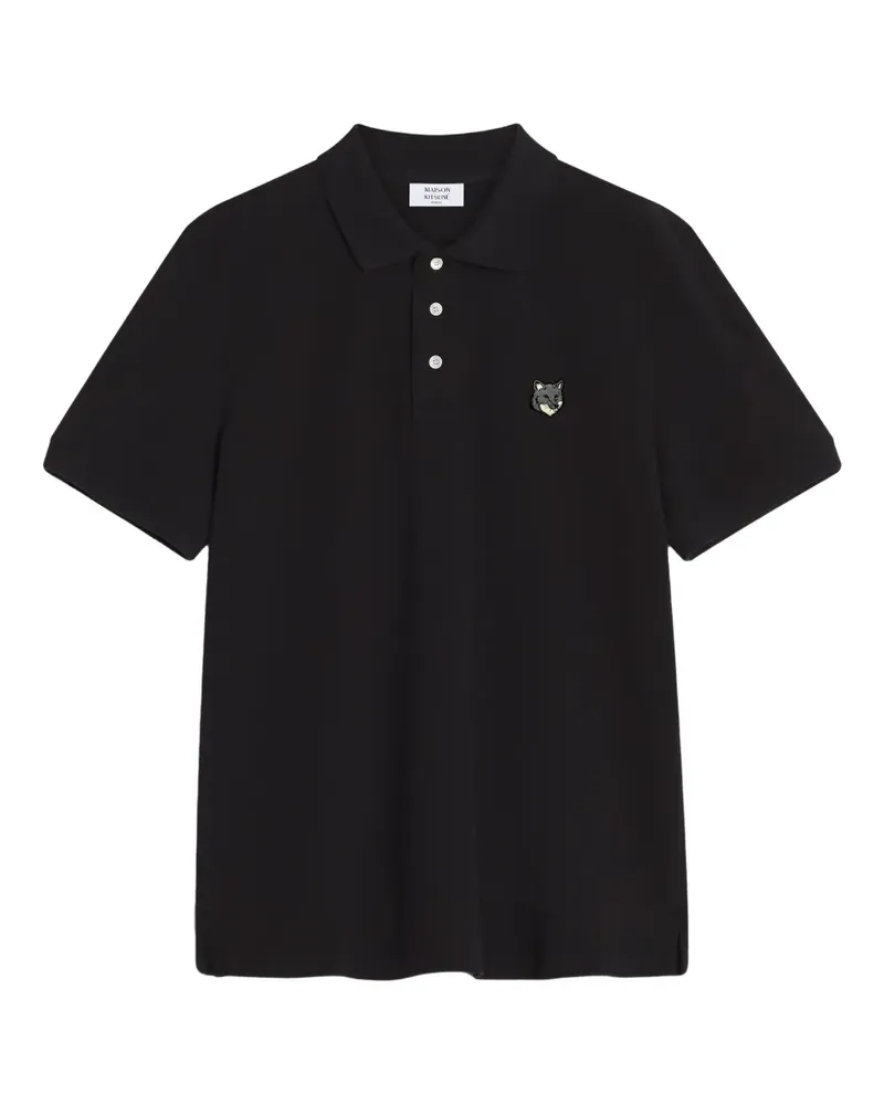 Kitsuné Poloshirt mit Fuchskopf-Stickerei - Schwarz Schwarz