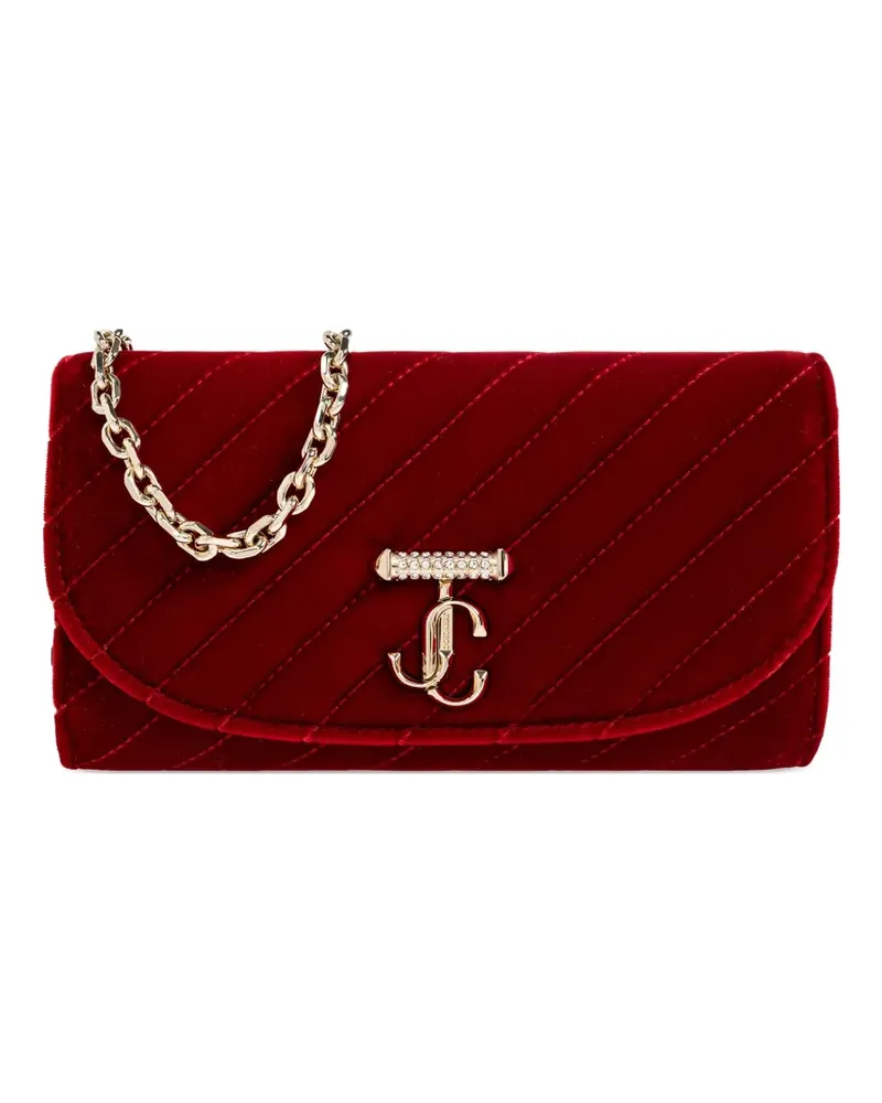 Jimmy Choo logo-embellishment velvet clutch bag - Rot Rot