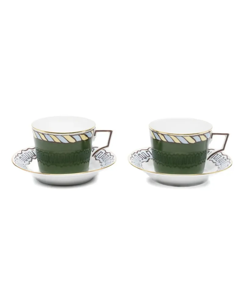 Ginori 1735 Gestreiftes Kaffee-Set - Grün Grün