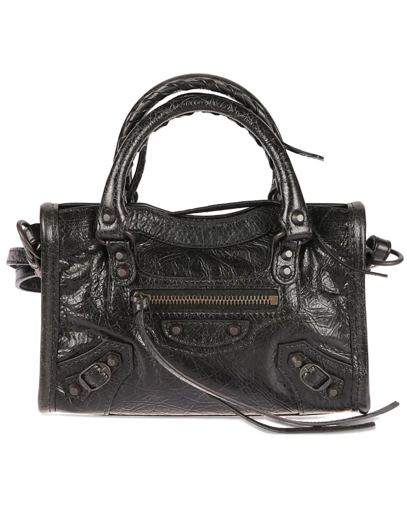 Balenciaga Mini Le City Tote Bag mit geflochtenem Henkel - Schwarz Schwarz