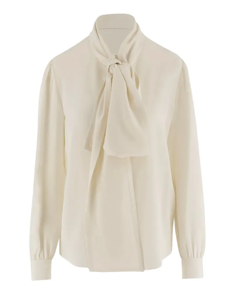 Saint Laurent Lavallière Bluse aus Seidencrêpe de Chine - Nude Nude