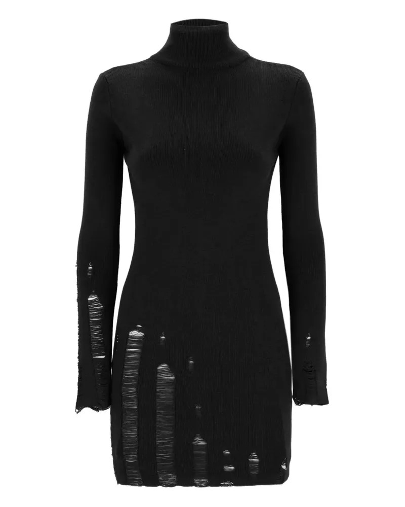 Laneus Gestricktes Minikleid im Distressed-Look mit Rollkragen - Schwarz Schwarz