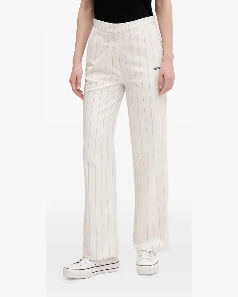 adidas pinstripe-pattern logo trousers - Weiß Weiß