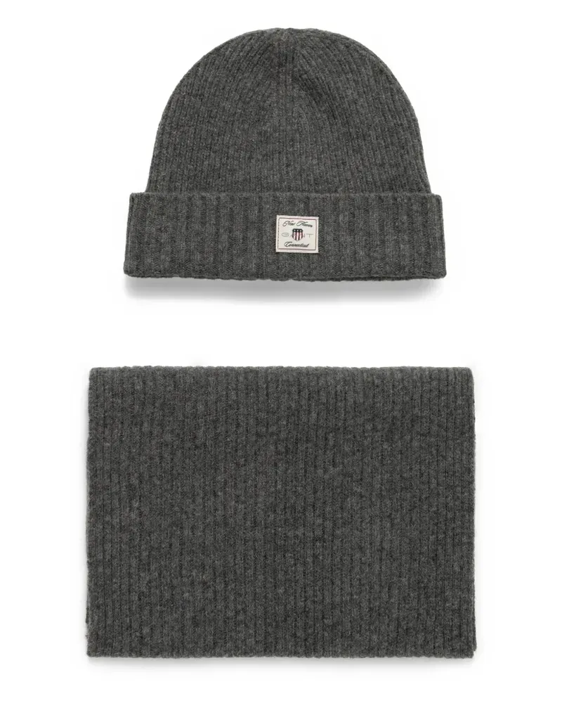 Gant Beanie mit Logo-Patch - Grau Grau
