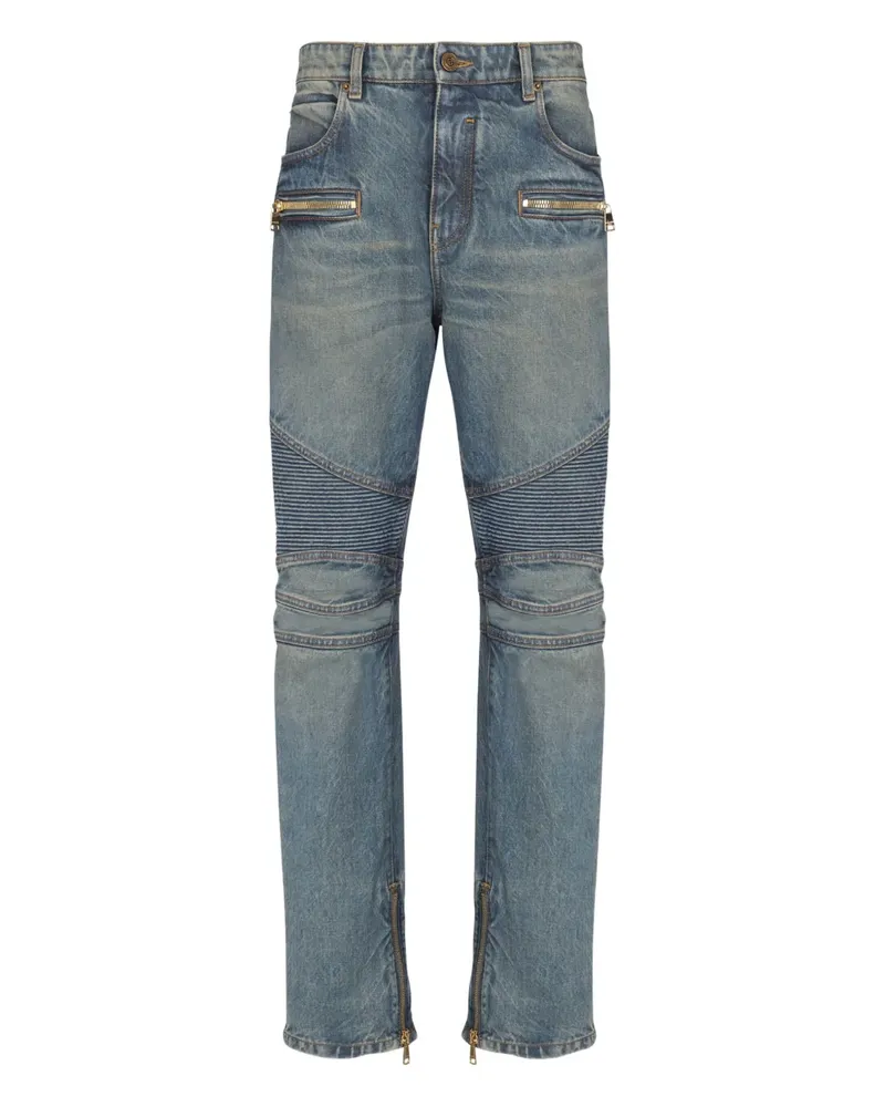 Balmain Biker Jeans mit Reißverschlusstasche - Blau Blau