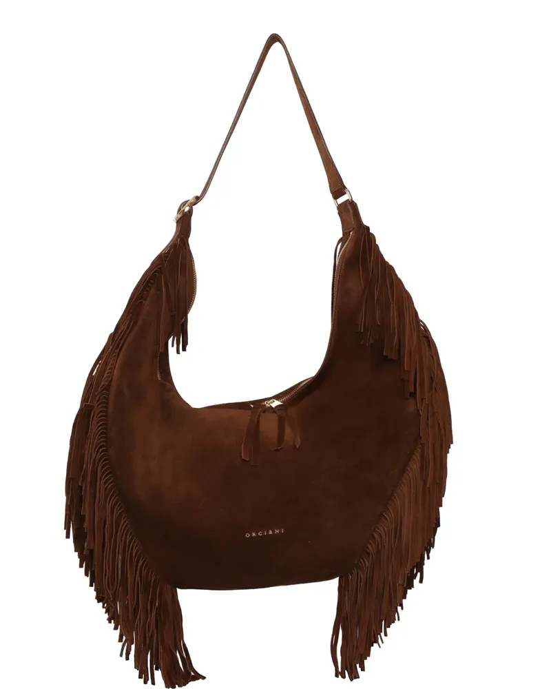 Orciani Isola Peach Schultertasche mit Fransen - Braun Braun