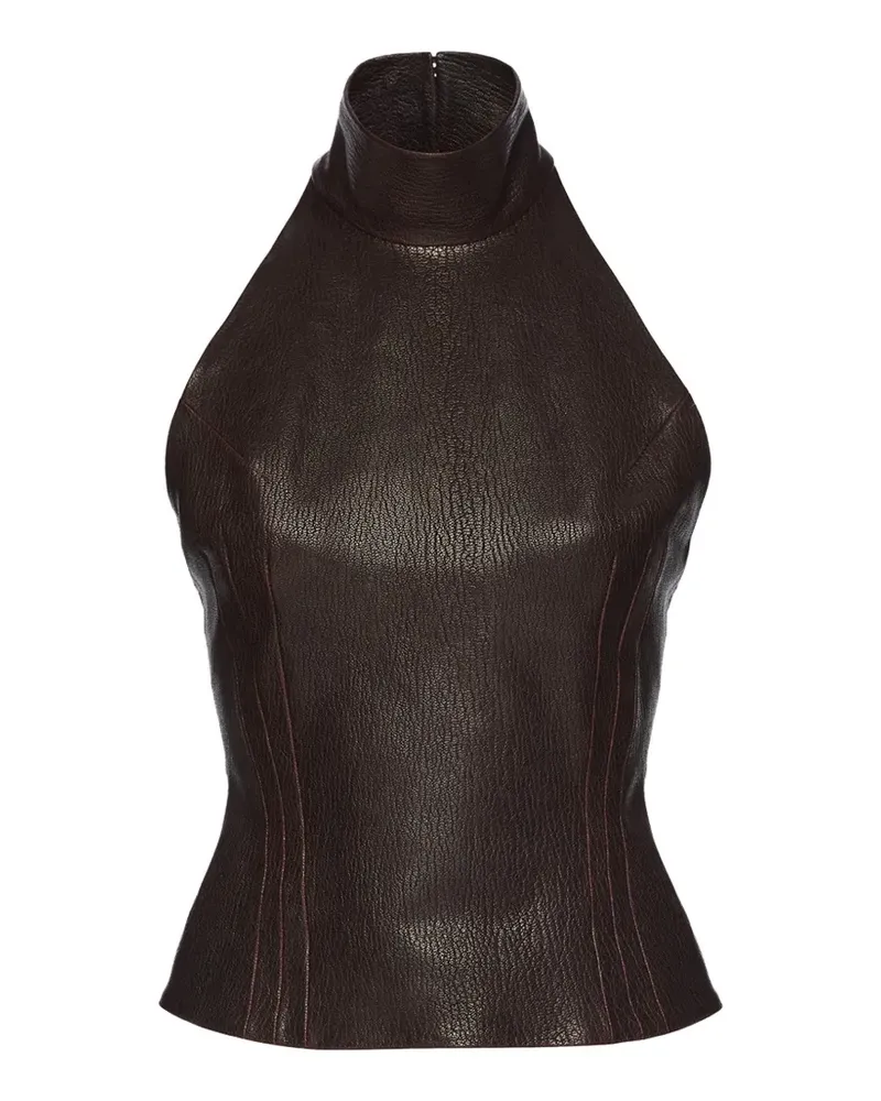 Magda Butrym high-neck leather top - Braun Braun