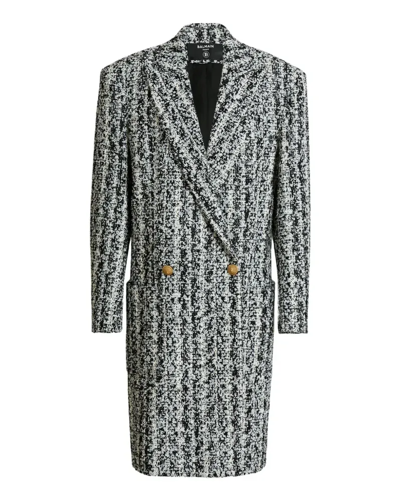 Balmain Langer Tweed-Mantel - Schwarz Schwarz