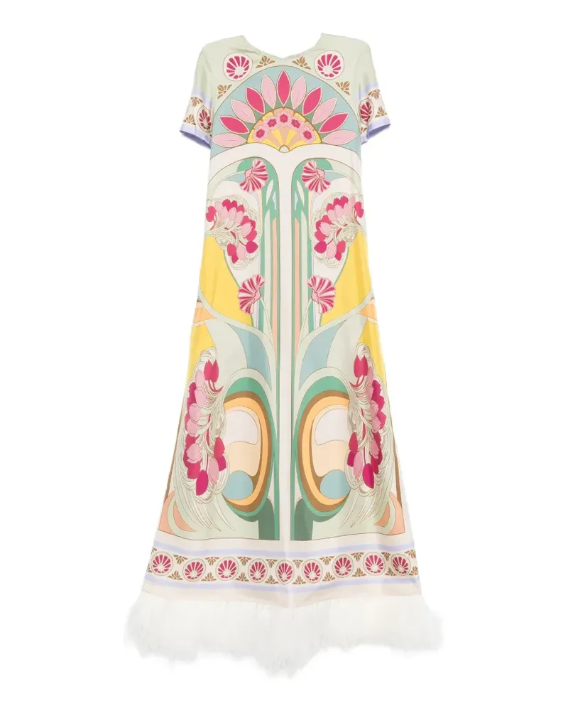 La DoubleJ Tulip Placée-print feather-trim maxi dress - Nude Nude
