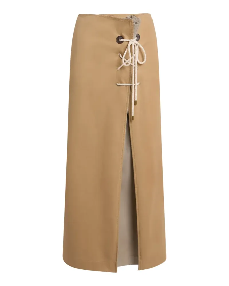 Moschino lace-up slit-detail cotton midi gabardine skirt - Nude Nude