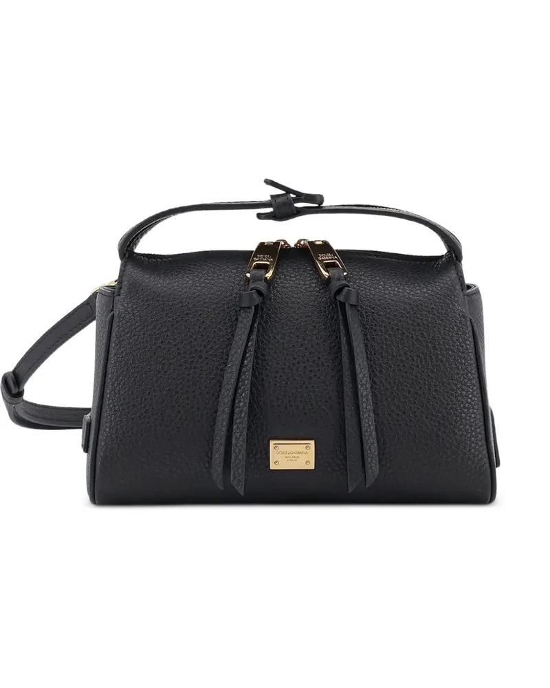 Dolce & Gabbana logo-plaque pebbled shoulder bag - Schwarz Schwarz