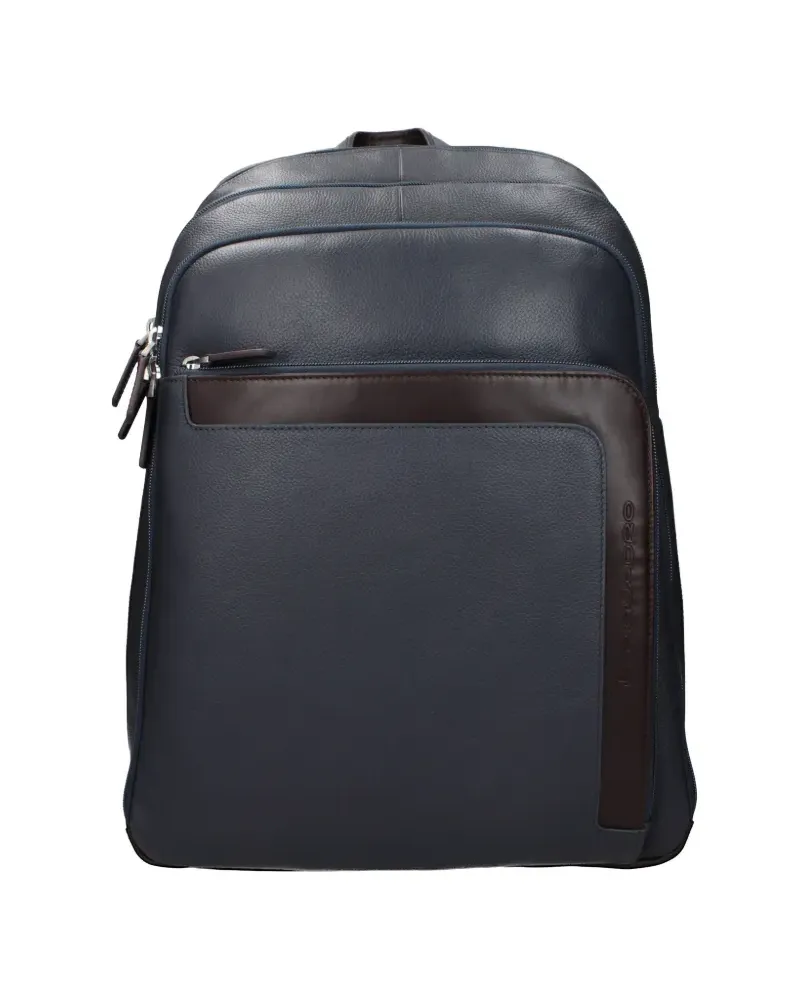 Piquadro pebbled leather backpack - Blau Blau