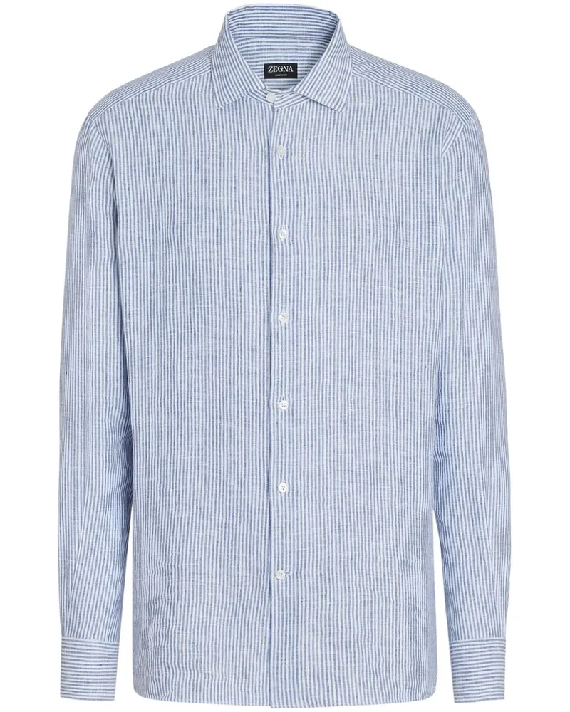 Ermenegildo Zegna Gestreiftes Oasi Leinenhemd - Weiß Weiß