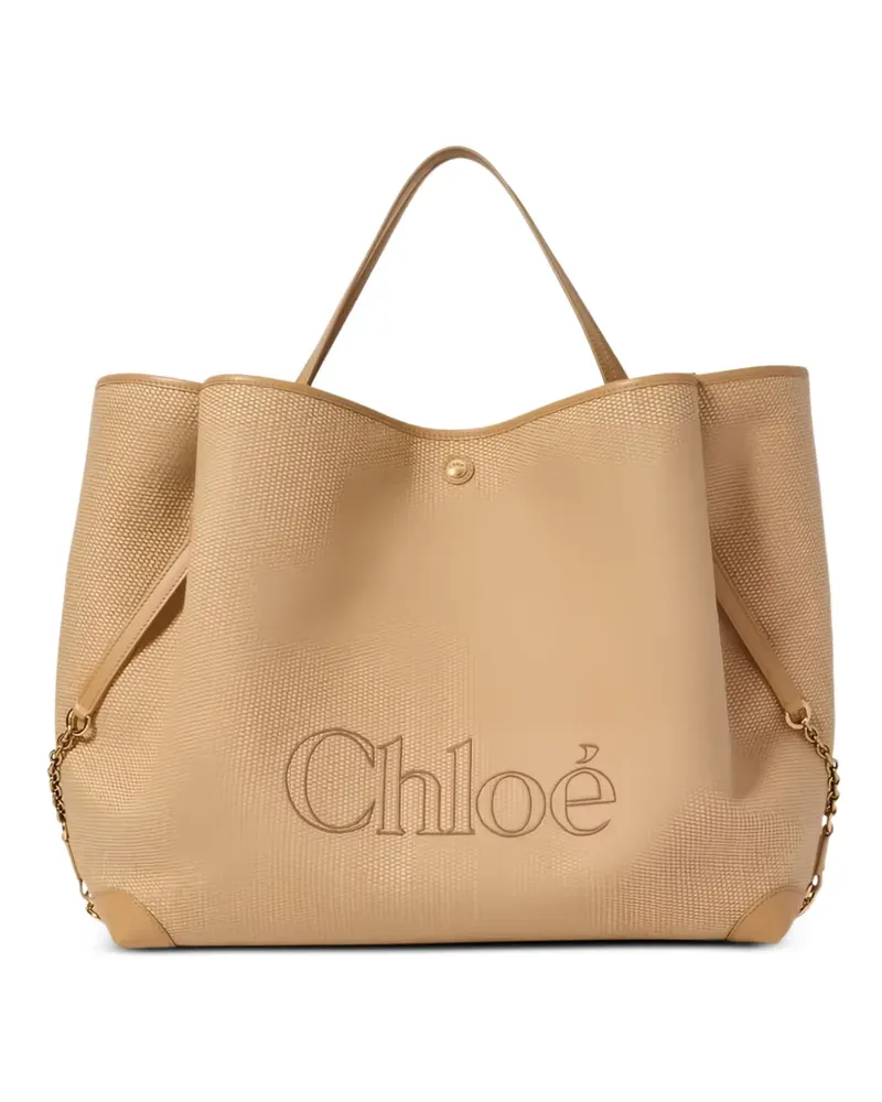 Chloé Große Clover Double Carry Bag aus Raffiabast - Nude Nude