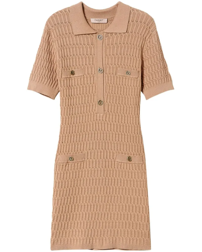 Twin-Set Gestricktes Minikleid mit Knöpfen - Braun Braun