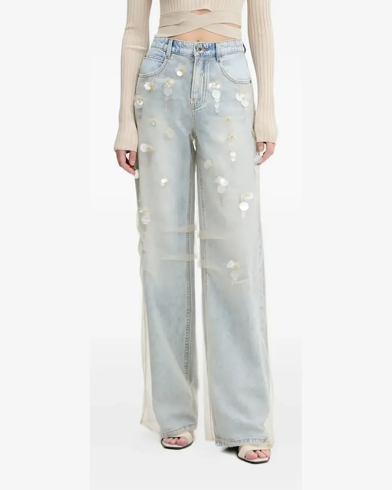 Miss Sixty Wide-Leg-Jeans mit Pailletten aus Tüll - Blau Blau