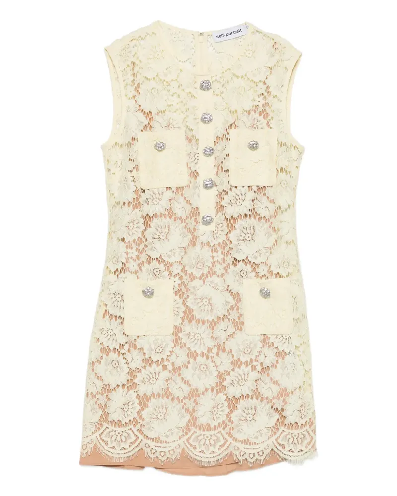 Self-Portrait Verziertes Minikleid mit Spitzenfach - Gelb Gelb