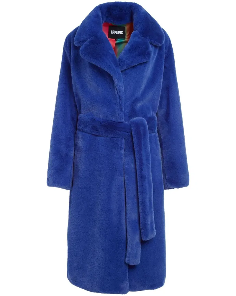 APPARIS belted faux-fur midi coat Blue