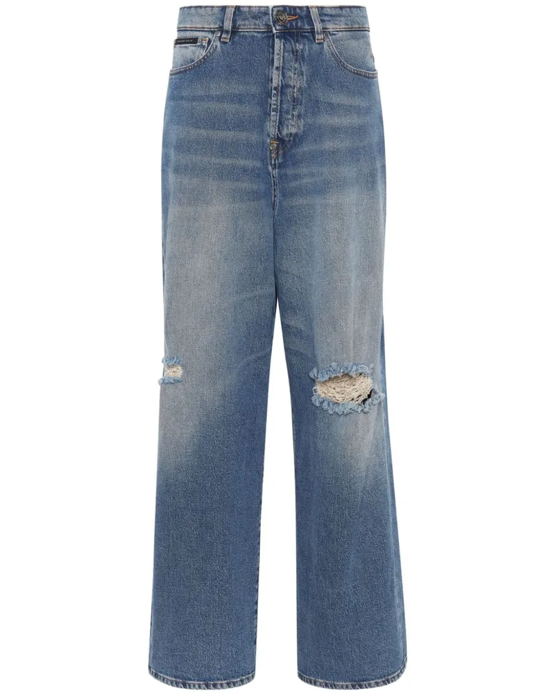 Philipp Plein Weite Jeans im Distressed-Look - Blau Blau