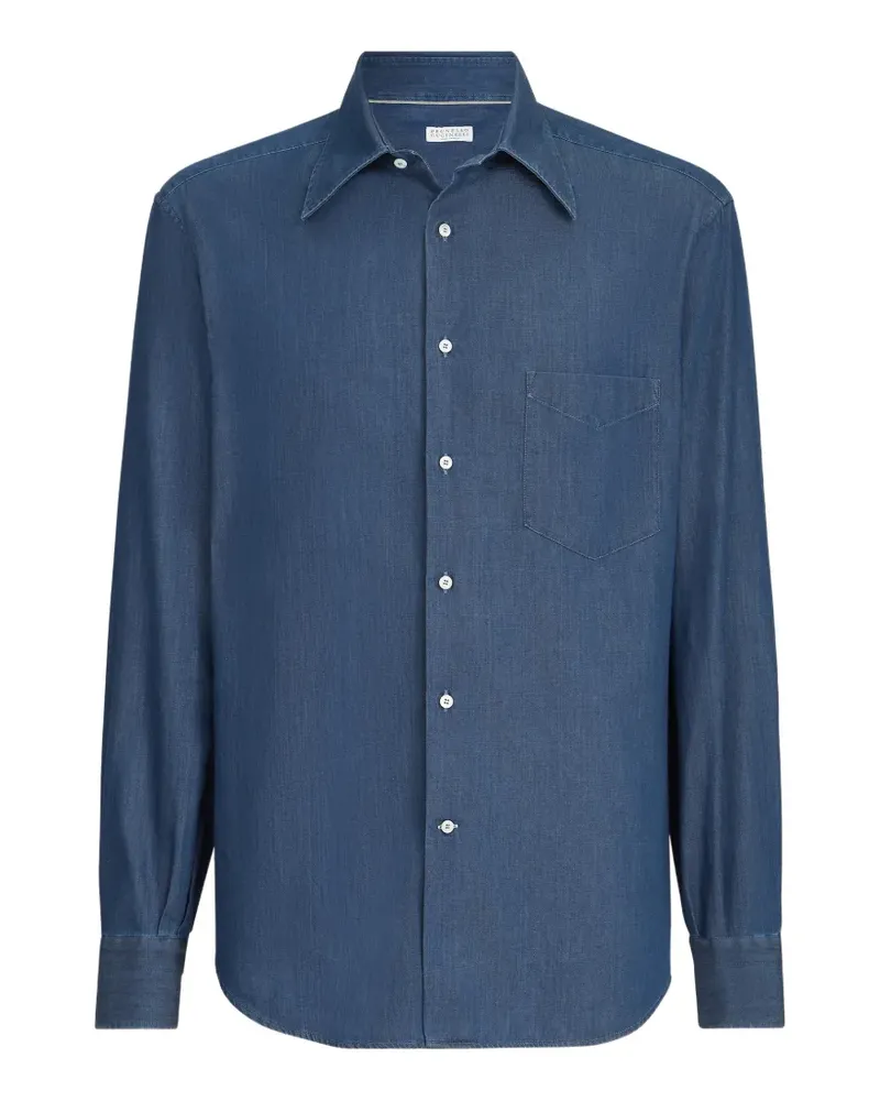 Brunello Cucinelli lightweight denim shirt with Italian collar and chest pocket - Blau Blau