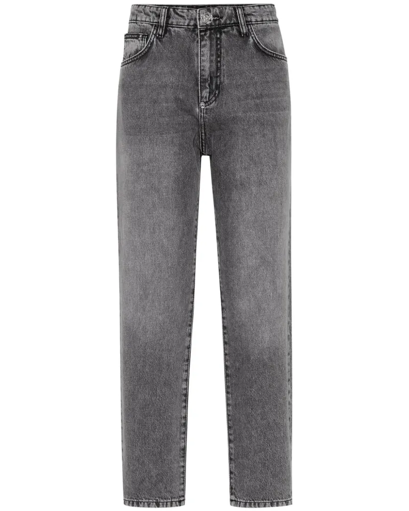 Philipp Plein Straight-Leg-Jeans mit Logo-Patch - Grau Grau