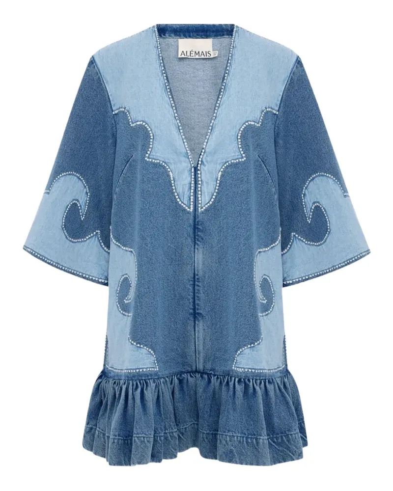 ALEMAIS Gerüschtes Jesse Minikleid im Patchwork-Look - Blau Blau
