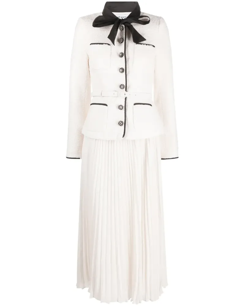 Self-Portrait Boucle-Midikleid mit Schleifenkragen - Weiß Weiß