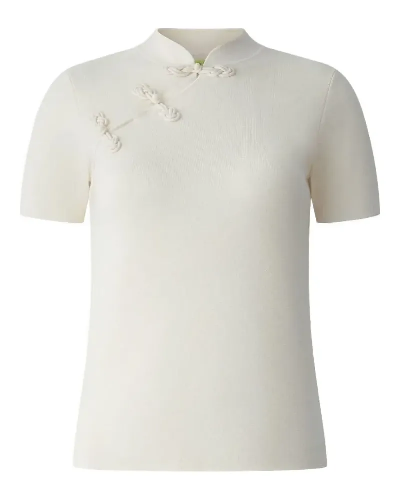 Shanghai Tang Kurzärmeliges Qipao-Oberteil mit Knotendetail - Weiß Weiß