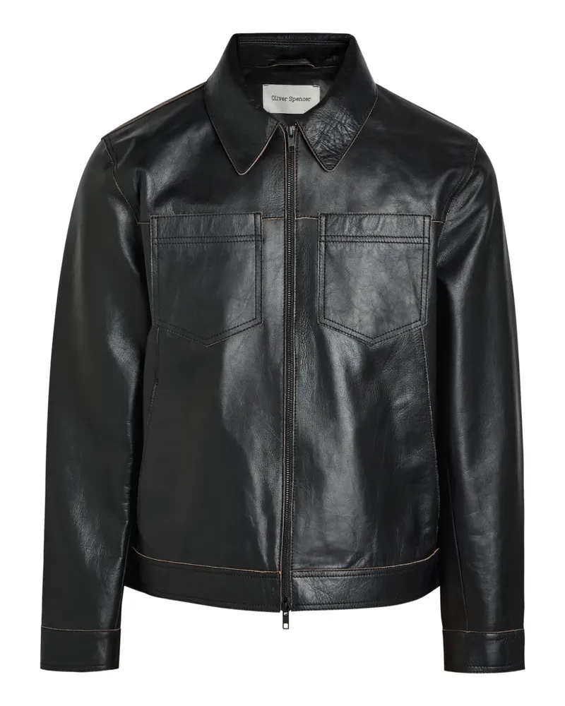 Oliver Spencer Norton zip-up leather jacket - Schwarz Schwarz
