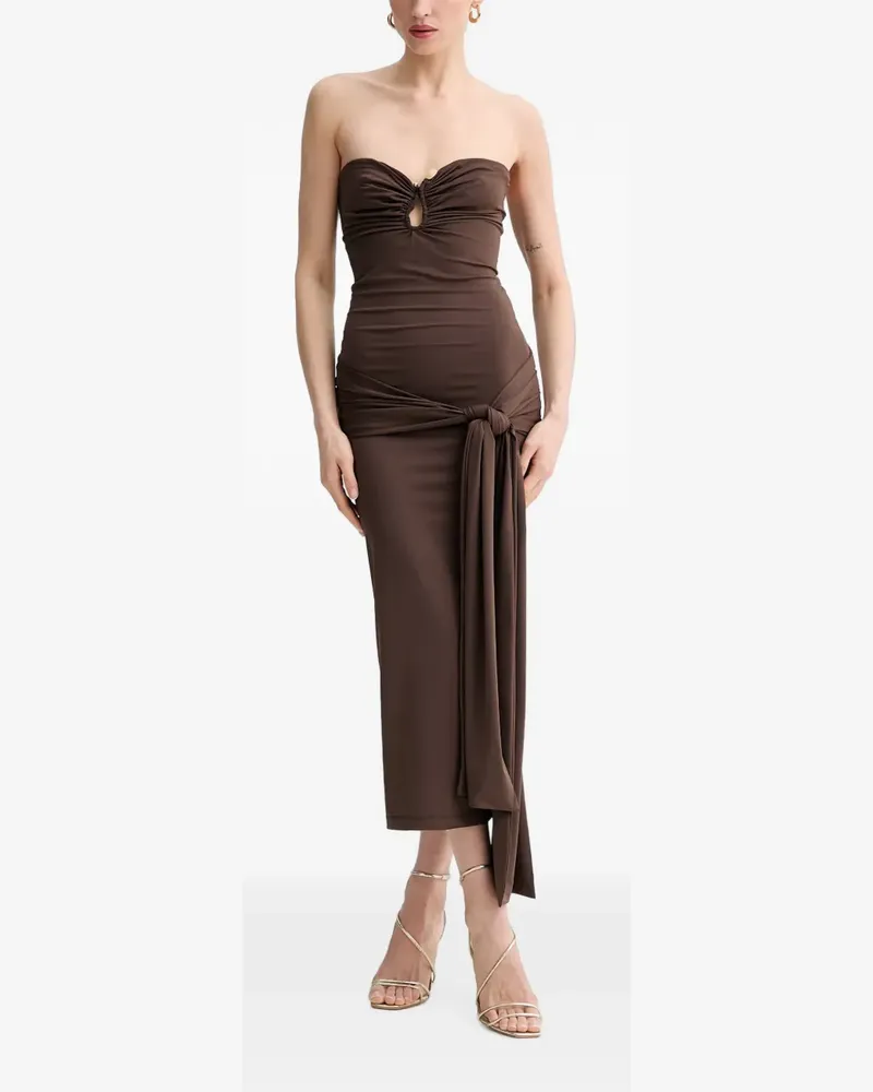 Bardot Laverne ruched knot-detail midi dress - Braun Braun