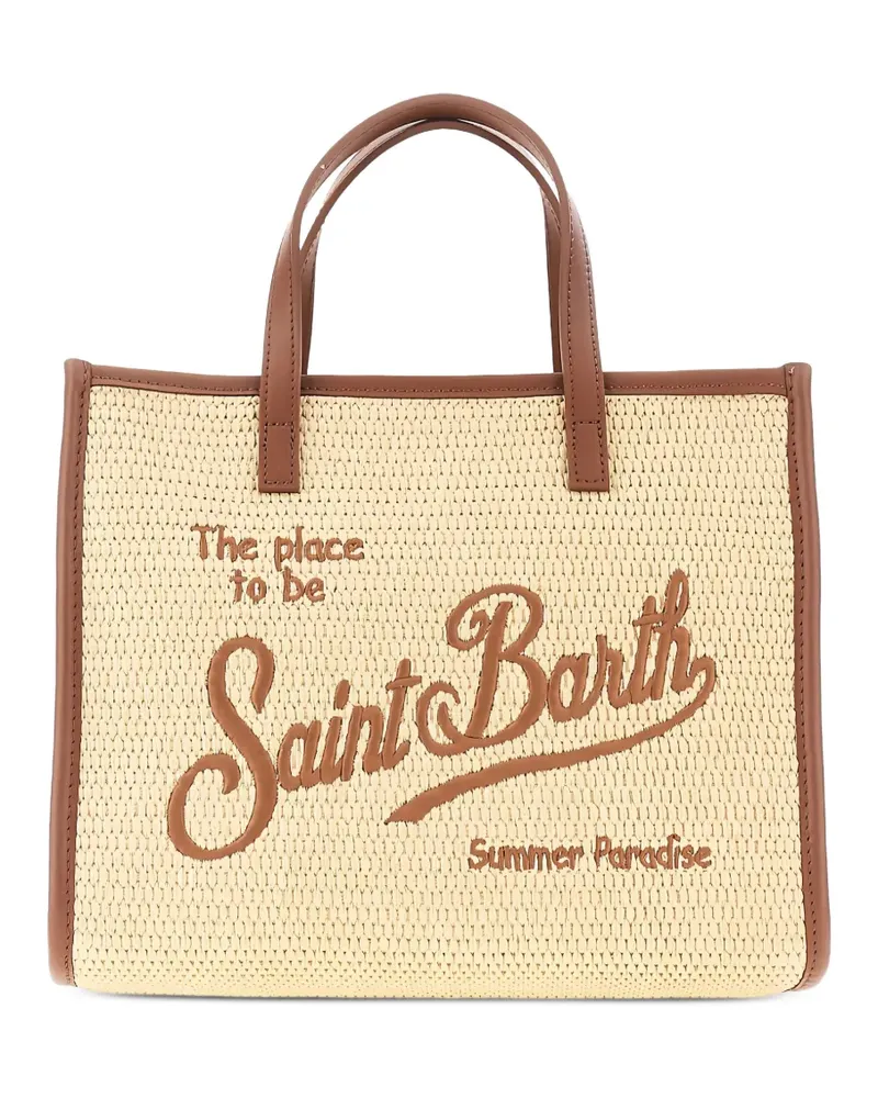 MC2 Saint Barth logo-embroidered woven shoulder bag - Nude Nude