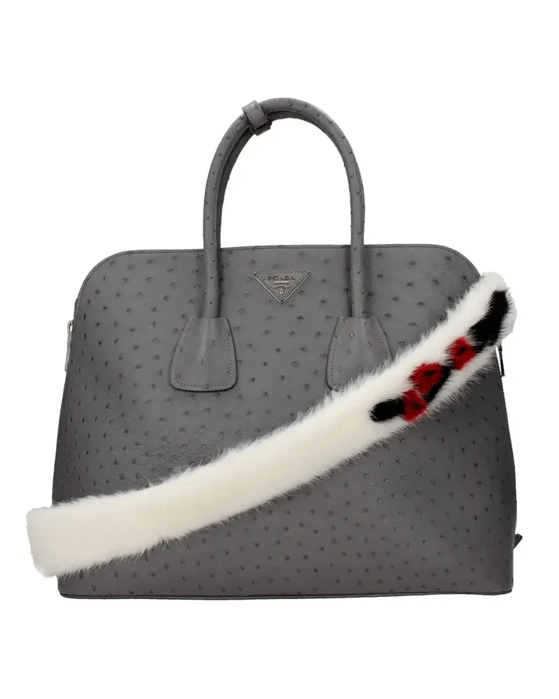 Prada Schulterriemen aus Shearling mit Blumenapplikation - Weiß Weiß