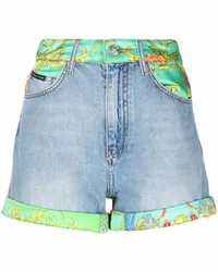 Philipp Plein Jeans-Shorts mit New Baroque-Print Blau