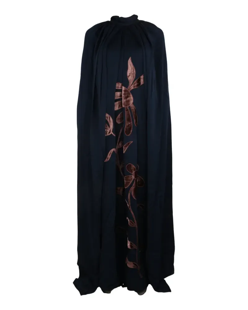 Biyan Indara velvet-appliqué cape dress - Blau Blau