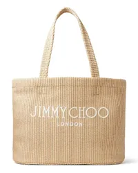 Jimmy Choo Strandtasche aus Bast mit Logo-Stickerei Nude