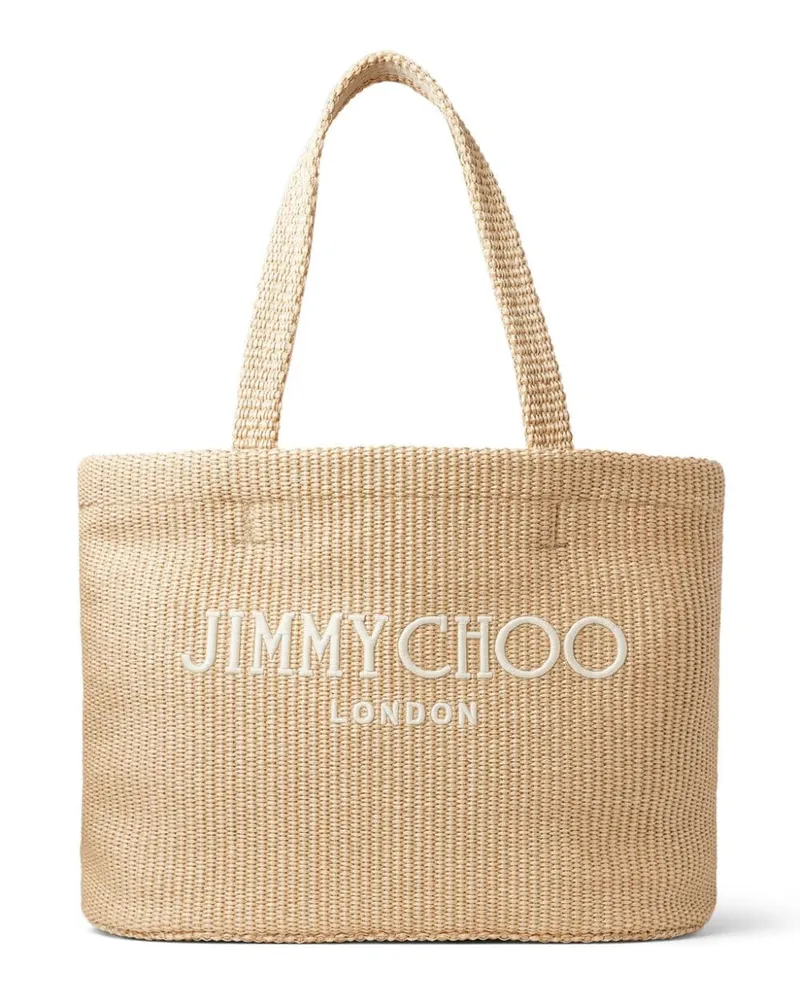 Jimmy Choo Strandtasche aus Bast mit Logo-Stickerei - Nude Nude