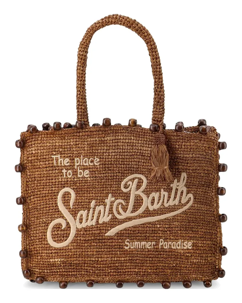 MC2 Saint Barth raffia beaded-trim beach bag - Braun Braun