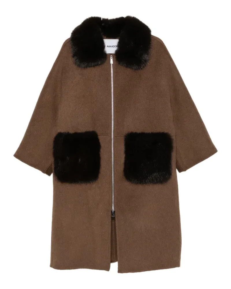 AVA ADORE fur-trimmed patch-pocket coat - Braun Braun