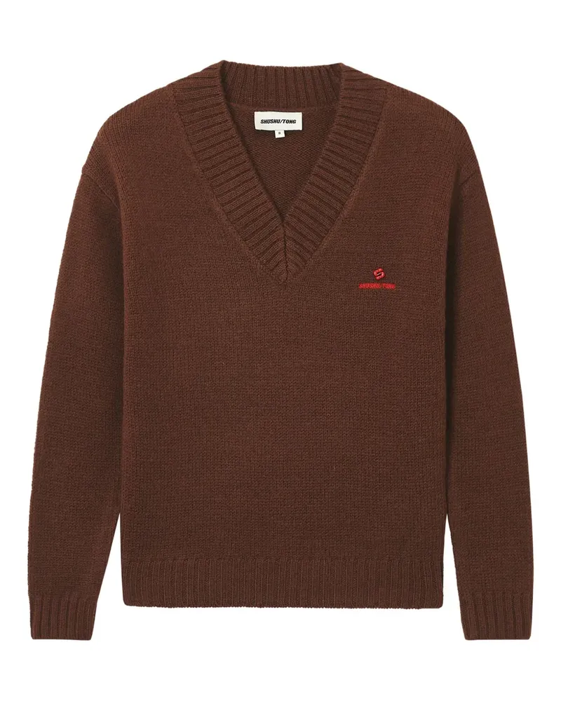 SHUSHU/TONG V-neck logo sweater - Braun Braun