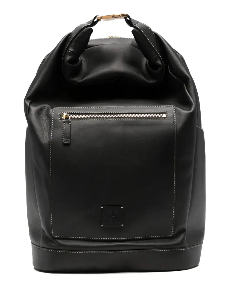 Eleventy Rucksack aus Leder mit Kontrastnaht - Schwarz Schwarz