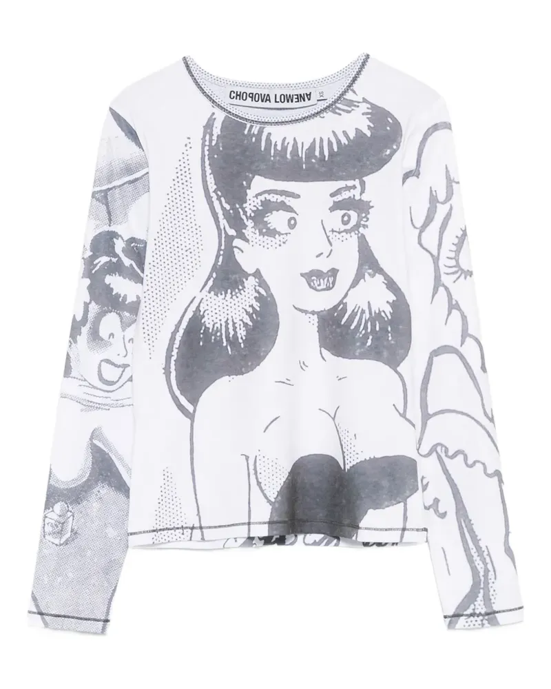CHOPOVA LOWENA T-Shirt mit Zeitungs-Print - Weiß Weiß