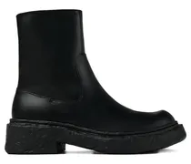 Strukturierte Stiefel mit Reißverschlussdetail - Schwarz