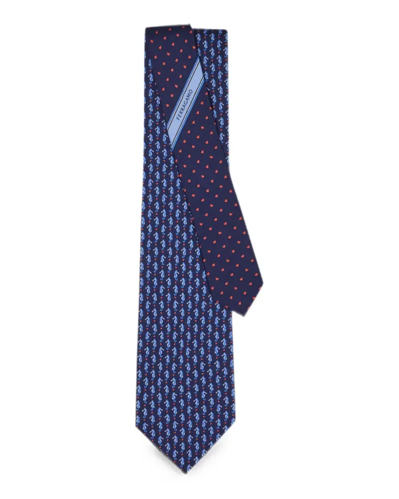 Ferragamo Seidenkrawatte mit Seepferdchen-Print - Blau Blau
